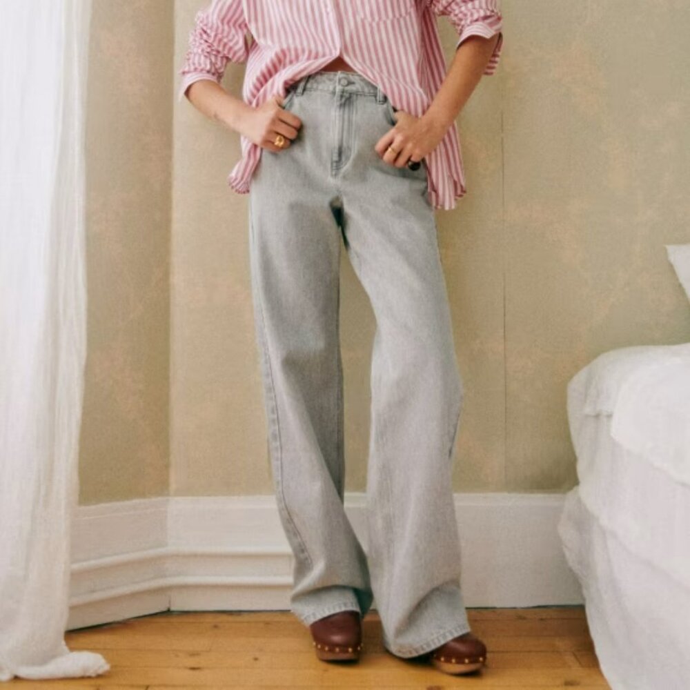 SEZANE THE WIDE LEG TROUSERS Pants Jeans Size 12 light gray